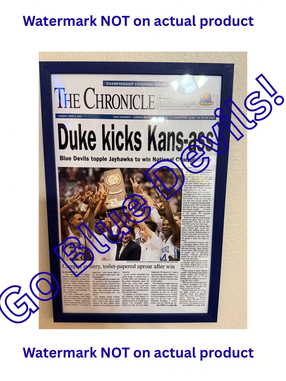 🏀 Duke 1991 National Championship “Duke Kicks Kas-ass” Framed Print